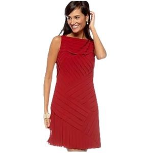 NWT Adrianna Papell deep red pleated tiered layered sleeveless dress 8 C6